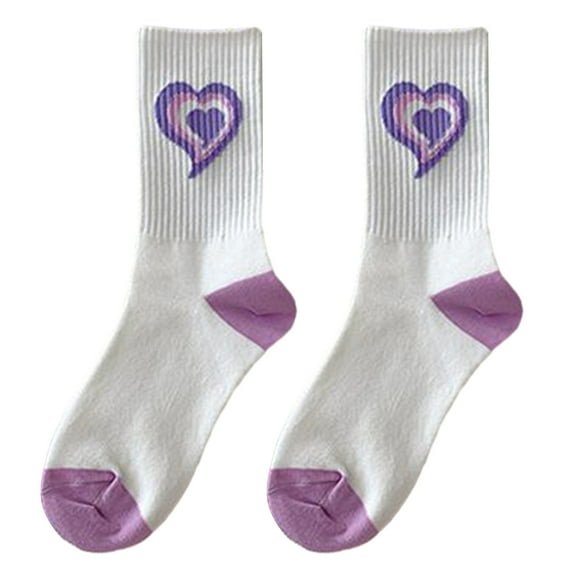 Mosey 1 Pair Mid-calf Socks Korean Heart Embroidery Kawaii Hip Hop Color Matching Anti-slip Soft No Odor Sweat Absorption Lady Four Seasons Sports Socks