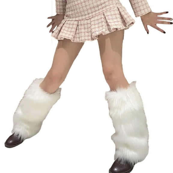 Mosey 1 Pair Winter Calf Socks Cozy Fluffy Faux Fur Thick Solid Color Anti-slip Warm Pile Socks Leg Warmers JK Boots Stocking Lolita Boot Covers Foot Warming Covers