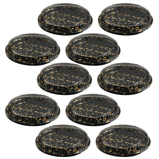 12 Black Round Flat Disposable Catering Party Tray Food Platter +Clear  Dome Lid (pack of 10)