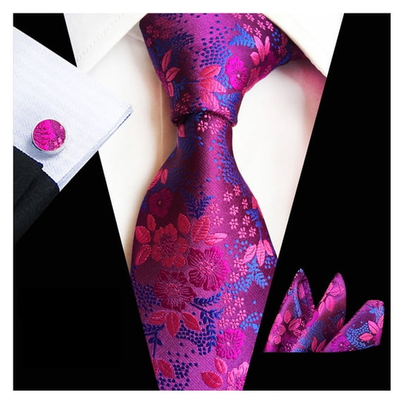 Mosey 3Pcs/Set Men Exquisite Plum Pattern Tie Pocket Scarf Cufflinks Set Vibrant Color Tie Handkerchief Brooch Cufflinks Set Suit Accessories