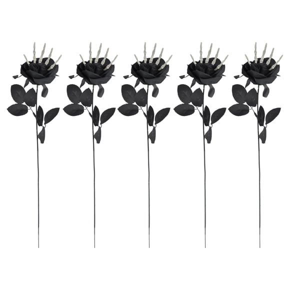 Mosey 5Pcs Skeleton Hand Simulation Flower Artificial Roses Halloween Horror Decoration Black Fake Flowers Gothic Artificial Flowers