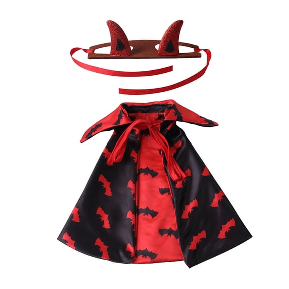 Mosey Adjustable Pet Cape Pet Clothes Devil Pet Costume Set Adjustable Cape with Bat Print Devil Horn Headbands for Cats Dogs Lightweight for Parties