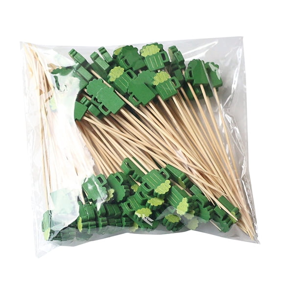 Mosey Bar Party Accessories 100pcs Disposable Cocktail Tags Bamboo Fruit Markers for Snacks Sandwiches Cupcakes Green Beer Decor Picks Party Drink for Bar