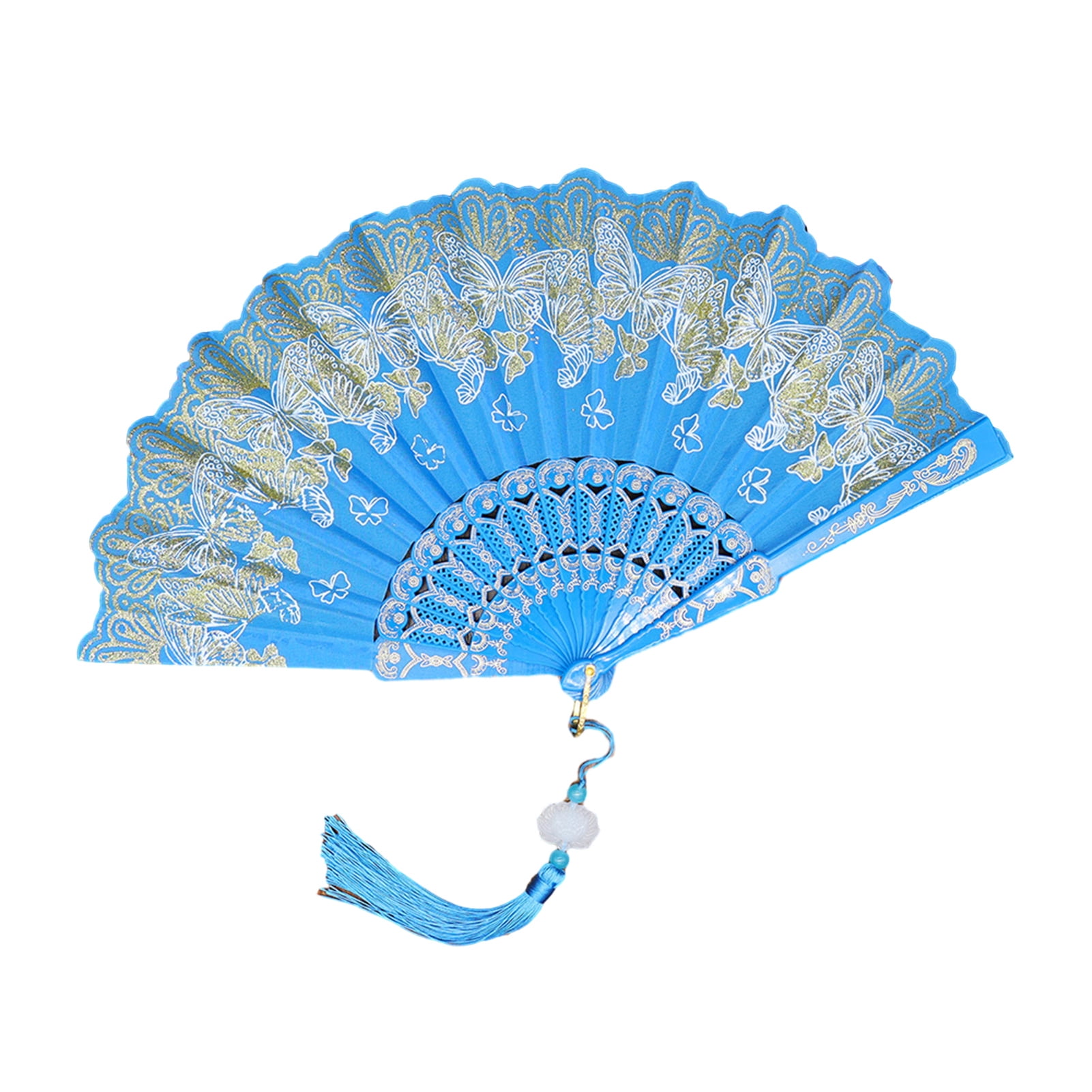 Mosey Bronzing Butterflies Folding Fan with Elegant Tassel Hollow Ribs ...