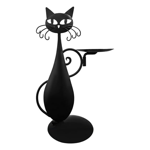 Mosey Candle Holder Cartoon Style Handmade Decorative Iron Art Cute Black Cat Shape Candlelight Stand Desktop Ornament Home Decor