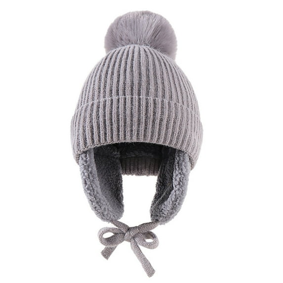 Mosey Children Winter Hat Thick Solid Color Head Ear Protection Plush Ball Decor Lace Up Windproof Elastic Cold Resistant Unisex Baby Cap Beanie Winter Accessories