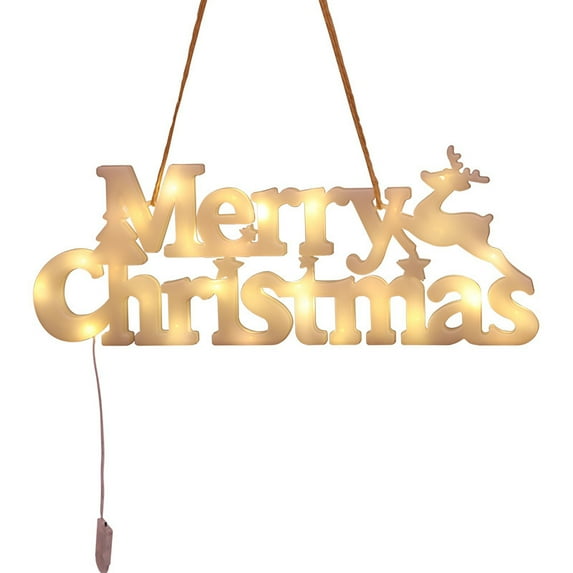 Mosey Christmas Fairy Light Decorative Warm Yellow Light Lovely Merry Christmas Letter Modeling Wreath Lamp for Xmas Tree