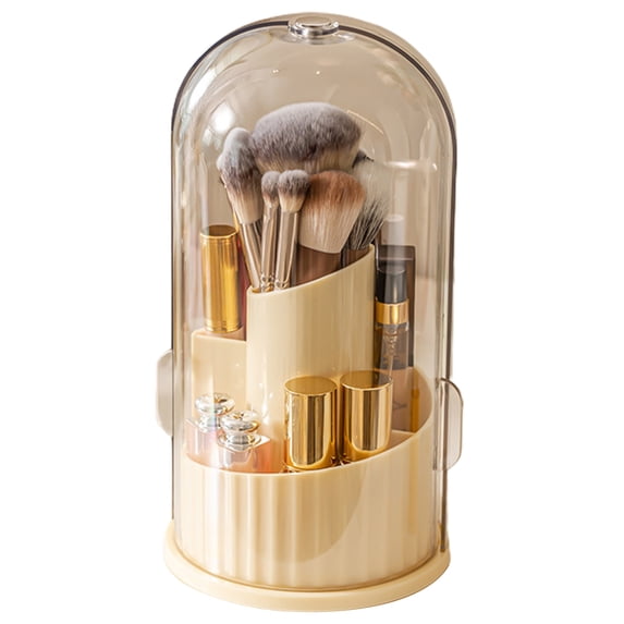 Mosey Cosmetic Holder with Dustproof Clear Lid 360 Degree Rotatable Multifunctional Countertop Makeup Brush Lipstick Storage Box Organizer Holder Container