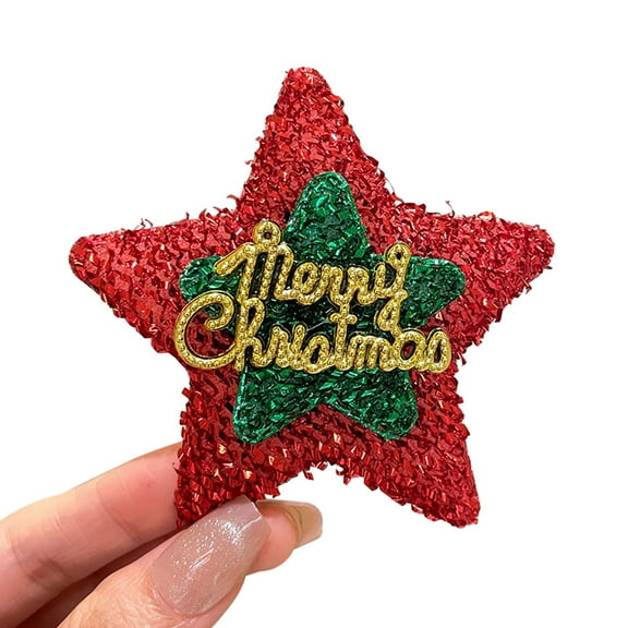 Mosey Cute Glitter New Year Christmas Brooch Snowman Santa Claus Christmas Tree Star Shape Pin Clothing Scarf Badge Outfit Accessories