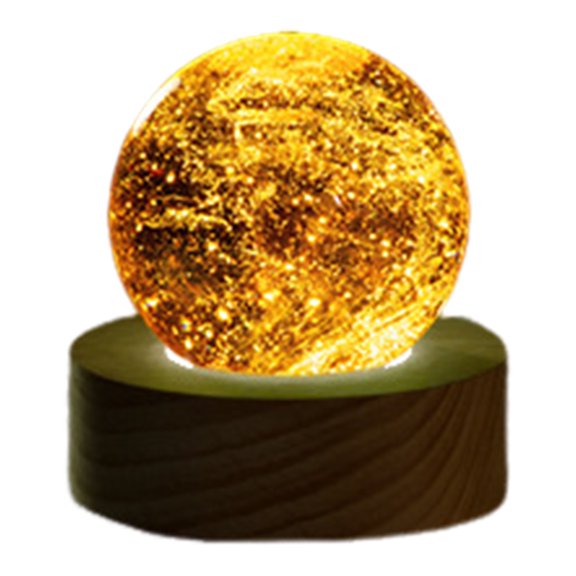Mosey Faux Crystal Glass Balls USB Powered LED Chakra Ball with Wooden Base Ice Cracked Spheres Night Light for Meditation Home Table Decor