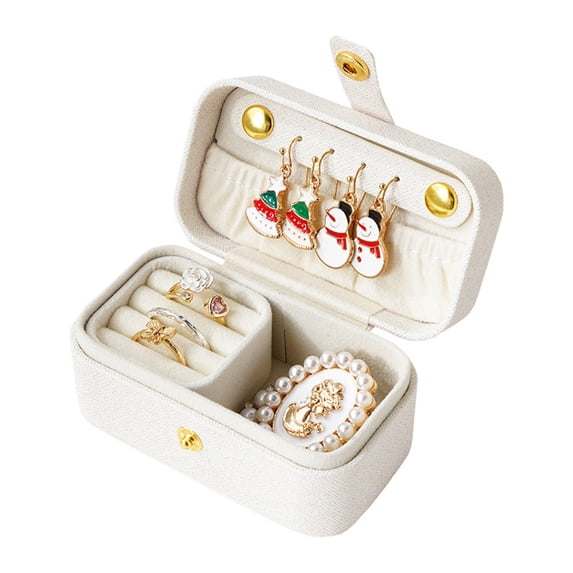Mosey Faux Leather Jewelry Box Multiple Compartments Mini Solid Color Necklace Earrings Bracelet Storage Box Portable Mr Mrs Rings Holder Travel Jewelry Organizer