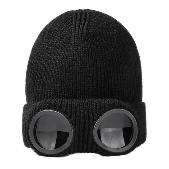 Mosey Glasses Knitted Hat Unisex Bomber Hat Solid Color Elastic Soft Warm Anti-slip Regular Fit Ear Protection Windproof Decorative Winter Beanie Headwear
