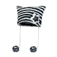 thumbnail image 1 of Mosey Japanese Style Cat Ear Beanie Hat Star Striped Print Knitting Hat Autumn Winter Plush Ball Pendant Warm Hat, 1 of 8