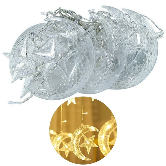 Mosey LED String Lamp Creative Shape Plug-And-Play Non-Glaring Soft Lighting Wide Application Decorative Plastic LED String Lamp Star Moon Curtain Light Decor Party Supplies