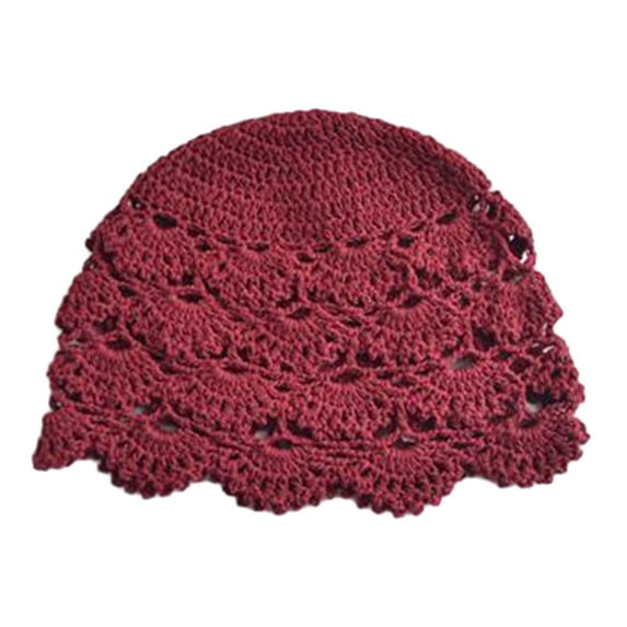Mosey Ladies Hat Hollow Out Lace Soft Manual Crochet Knitted Soft Elastic Solid Color Breathable Decorative Women Beanie Anti-slip Cap