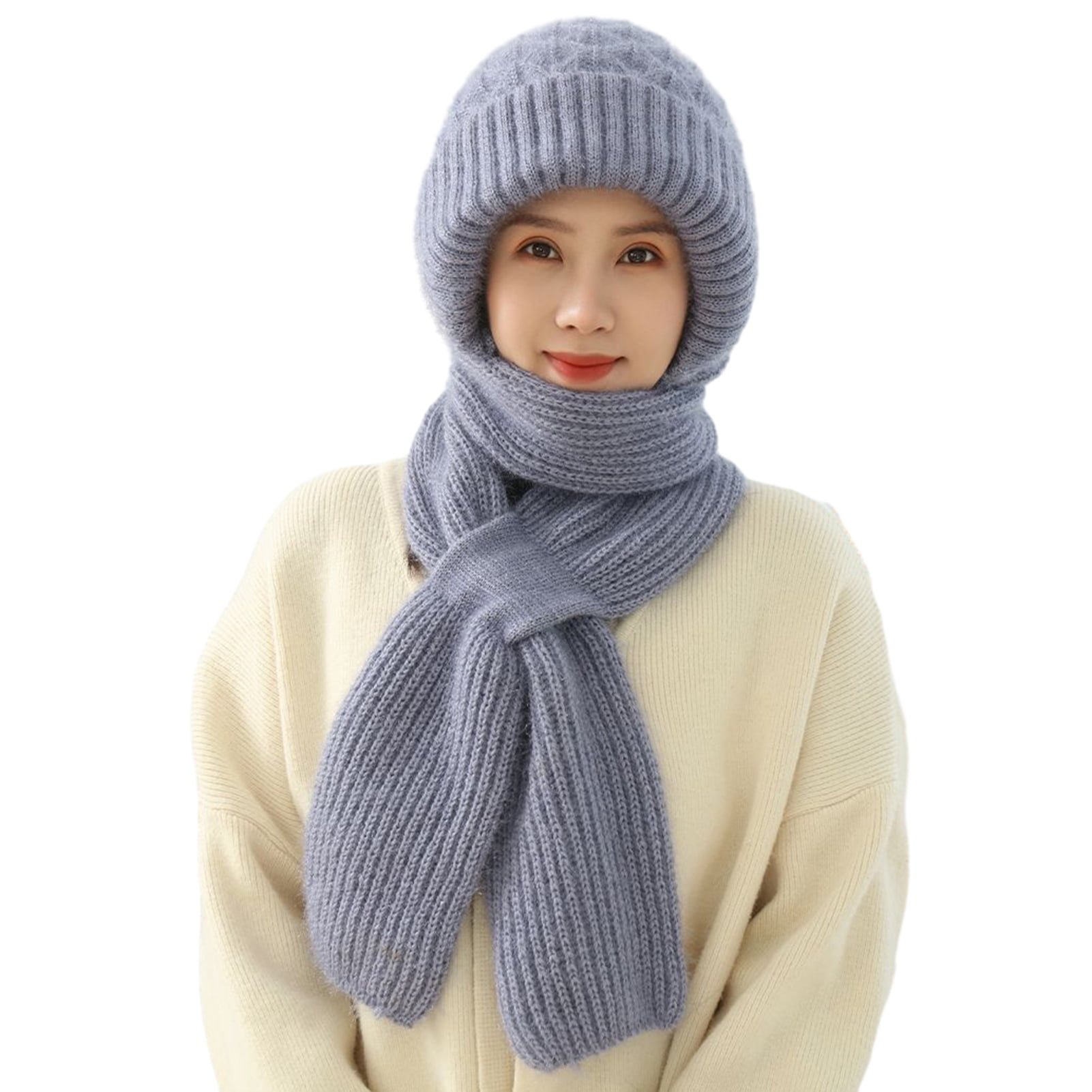 Mosey Ladies Winter Hat Knitted Thick Solid Color Double-layered ...