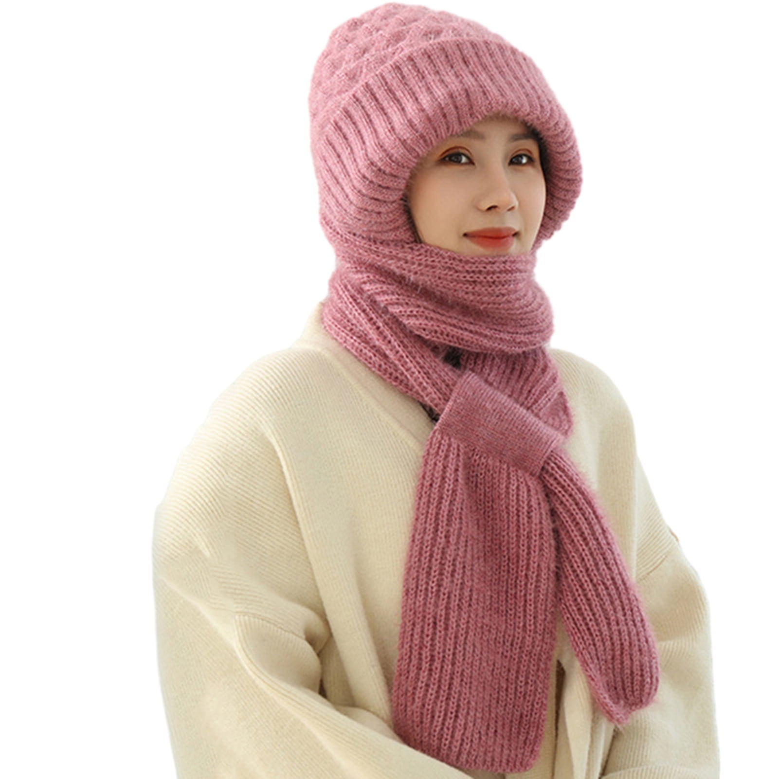 Mosey Ladies Winter Hat Knitted Thick Solid Color Double-layered ...