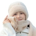 thumbnail image 1 of Mosey Ladies Winter Hat Knitted Thick Solid Color Double-layered Windproof Warm Soft Ear Protection Elastic Anti-slip Beanie Scarf Combo Women Cap, 1 of 8