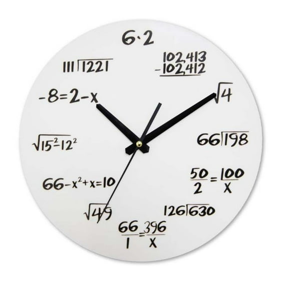 Mosey Math Wall Clock Silent Non-Ticking Quartz Movement with Hanging Hook Wooden Clock for Classroom Home Decoration