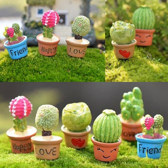 Mosey Mini Potted Plant,Hand-made Potted Plant Non-fading Miniature Resin Realistic Faux Potted Plant for Home