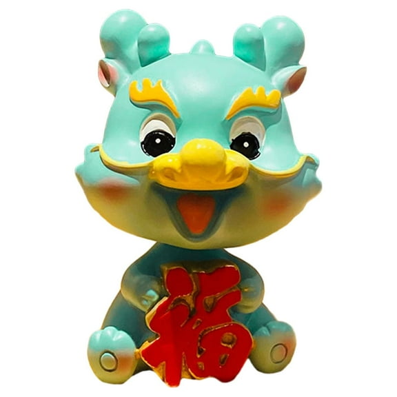 Mosey New Year of 2024 Mascot Lucky Dragon Figurine with Head Shaking Car Dashboard Decoration Chinese Zodiac Dragon Statue Miniature Resin Ornament Adorable Cartoon Animal Model Decoration