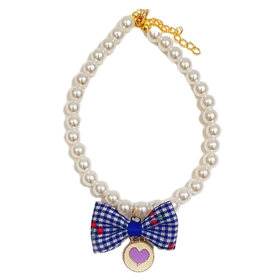 Mosey Pet Necklace Adjustable Pet Fake Pearl Collar with Cute Bow Pendant Stylish Dog Cat Jewelry Accessories