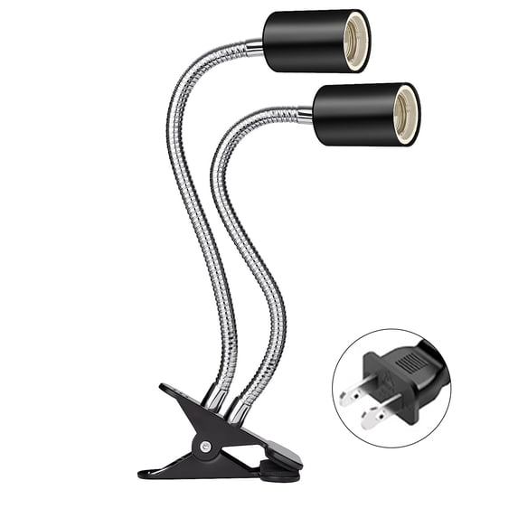 Mosey Reptile Heat Lamp Holder Dual-Head with 2/4/6H Cycle Timer Gooseneck Adjustable Turtles Lizards Snakes UVA/B Basking Light Bulb Metal Clip Rack