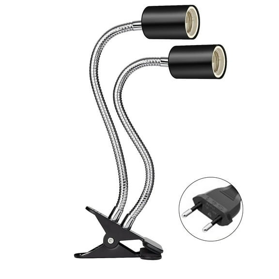 Mosey Reptile Heat Lamp Holder Dual-Head with 2/4/6H Cycle Timer Gooseneck Adjustable Turtles Lizards Snakes UVA/B Basking Light Bulb Metal Clip Rack