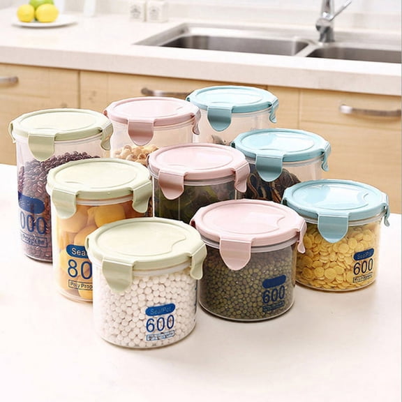 Mosey Storage Jar,Clear Plastic Canister Snack Tea Coffee Kitchen Storage Jar Bottle with Clip Top