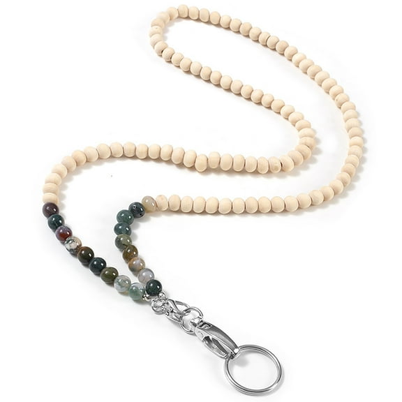 Mosey Stylish Beaded Lanyard ID Badge Holder with Lobster Clasp Keyring Natural Wood Beads Work Card Lanyard