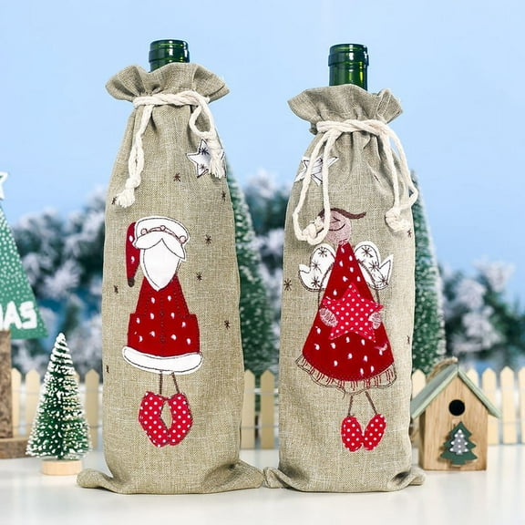 Mosey Wine Bottle Bag,Xmas Santa Angel Drawstring Wine Bottle Cover Champagne Bag Holiday Party Decor