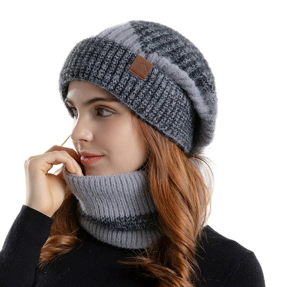 Mosey Women Autumn Winter Hat Scarf Set Windproof Cold Prevention Soft Thick Fleece Lined Scarf Beanie Hat