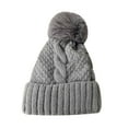 thumbnail image 1 of Mosey Women Fall Winter Hat Thickened Knitted Soft Elastic Warm Anti-slip Ear Protection Plush Ball Decor Twisted Pattern Outdoor Beanie Cap, 1 of 8
