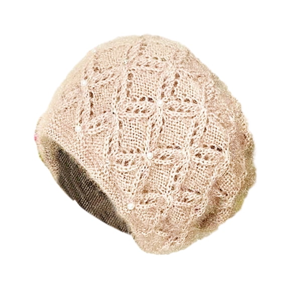 Mosey Women Knitted Hat Faux Pearl Decor Ear Protection Handmade Soft Stretch Solid Color Autumn Winter Outdoor Girls Skull Beanie Cap