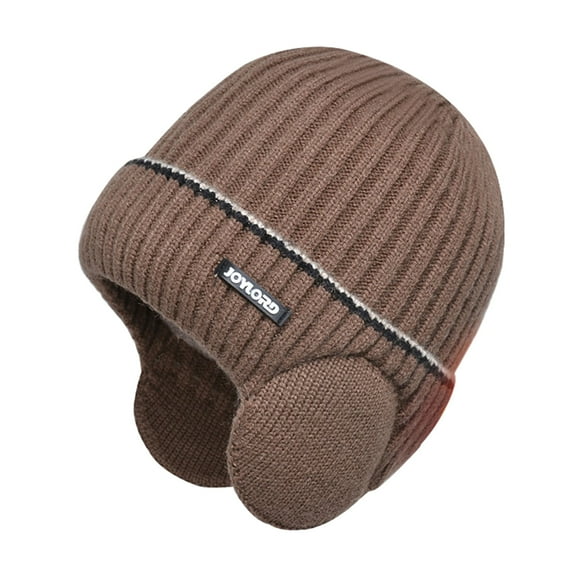 Mosey Women Men Winter Beanie Hat Solid Color Unisex Knit Wool Hat Thickened Ribbed Fleece Lined Hat with Earflaps
