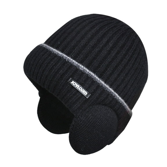 Mosey Women Men Winter Beanie Hat Solid Color Unisex Knit Wool Hat Thickened Ribbed Fleece Lined Hat with Earflaps