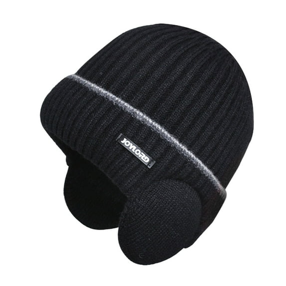 Mosey Women Men Winter Beanie Hat Solid Color Unisex Knit Wool Hat Thickened Ribbed Fleece Lined Hat with Earflaps