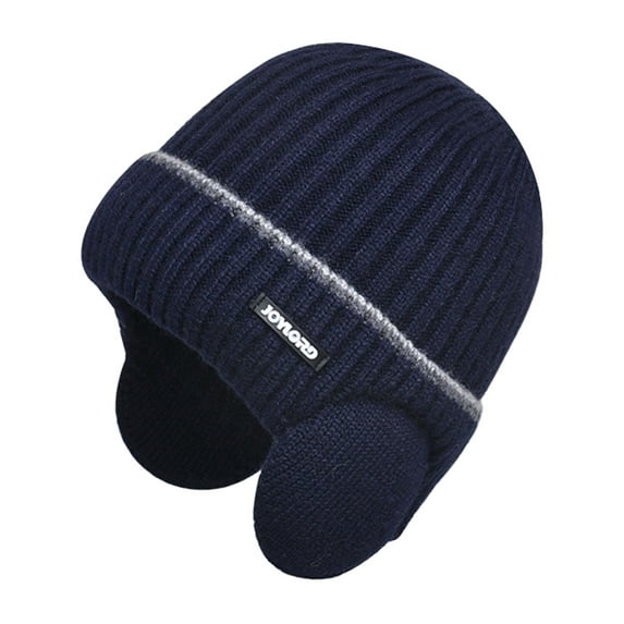 Mosey Women Men Winter Beanie Hat Solid Color Unisex Knit Wool Hat Thickened Ribbed Fleece Lined Hat with Earflaps