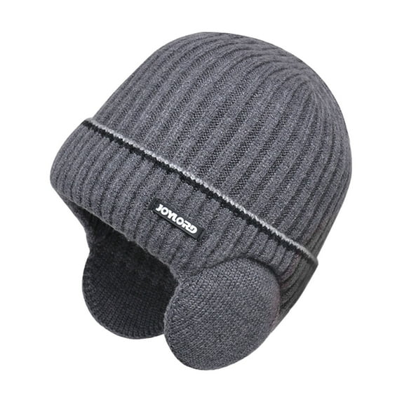 Mosey Women Men Winter Beanie Hat Solid Color Unisex Knit Wool Hat Thickened Ribbed Fleece Lined Hat with Earflaps