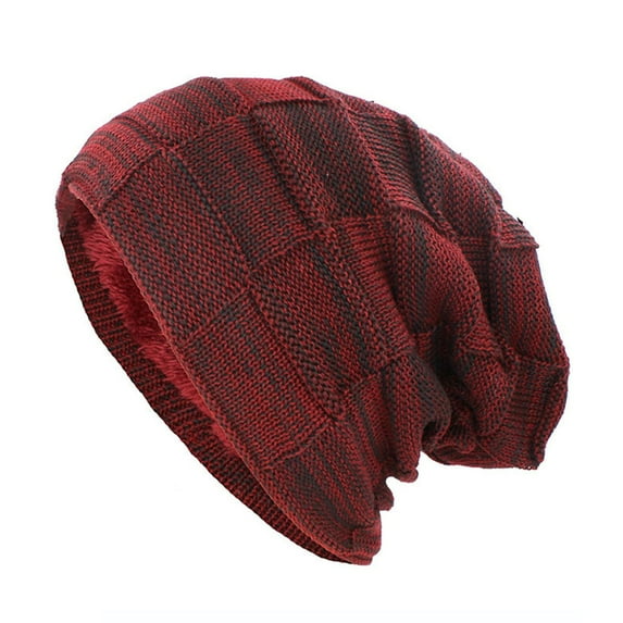 Mosey Women Men Winter Warm Beanie Hat Adult Unisex Outdoor Thickened Fleece Lining Color Matching Knitted Beanies