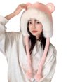thumbnail image 1 of Mosey Women Plush Hat with Bear Ears Pompoms Strap Autumn Winter Soft Fuzzy Warm Windproof Outdoor Cycling Girls Ear Protection Cap, 1 of 8