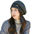 thumbnail image 1 of Mosey Women Winter Beret Hat Elastic Knit Solid Color Soft Warm Thick Windproof Decorative French Artist Painter Hat Vintage Elegant Cap Lady Headwear, 1 of 8