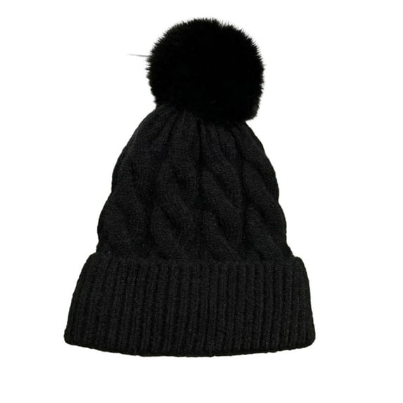 Mosey Women Winter Hat Knitted Thick Solid Color Plush Ball Soft Windproof Heatn Retention Twisted Texture Elastic No Brim Unisex Outdoor Beanie