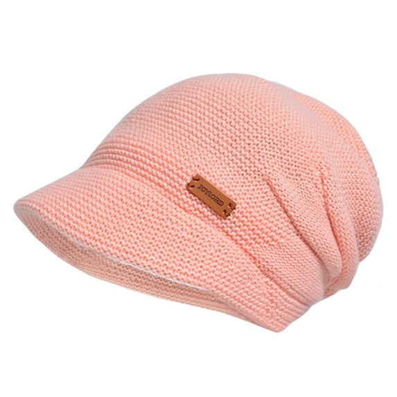 Mosey Women Winter Hat Wide Short Brim Elastic Solid Color Soft Warm Thick Plush Cold Resistant Anti-slip Winter Outdoor Knitted Cap