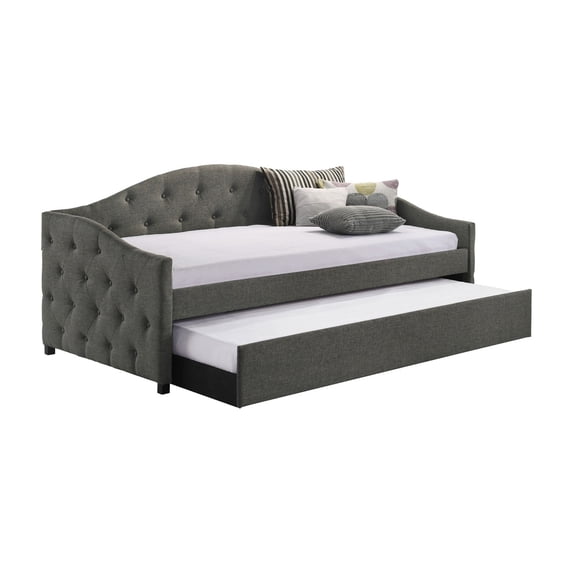 Mosh Twin Size Daybed with Trundle Camelback Gray Fabric Upholstered