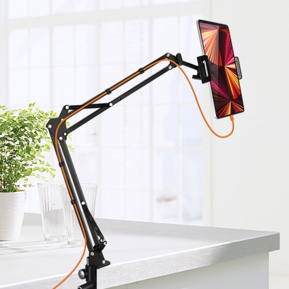 PEYOU Bed Tablet Stand, Adjustable Kindle Stand with 360 Degree Swivel Arm, Foldable iPad Stand with 4 Cable Clips, Suitable for iPad, iPhone, Kindle, Switch or More