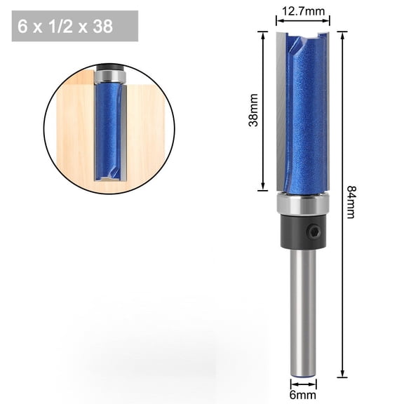 Mosiee 1/4In Shank Template Trim Hinge Mortising Router Bit Straight End Mill Trimmer Cleaning Flush Trim Tenon Cutter for Woodworking 4#