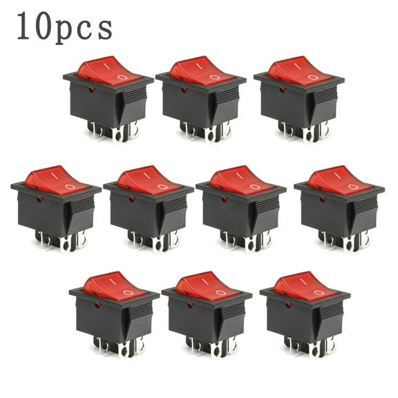 Mosiee 10Pcs Kcd4 Red Light 4 Pin Dpst On/Off Rocker Switch Kcd4 15A/250V 20A/125V Ac Single Throw Double Cutter Electrical Instrument