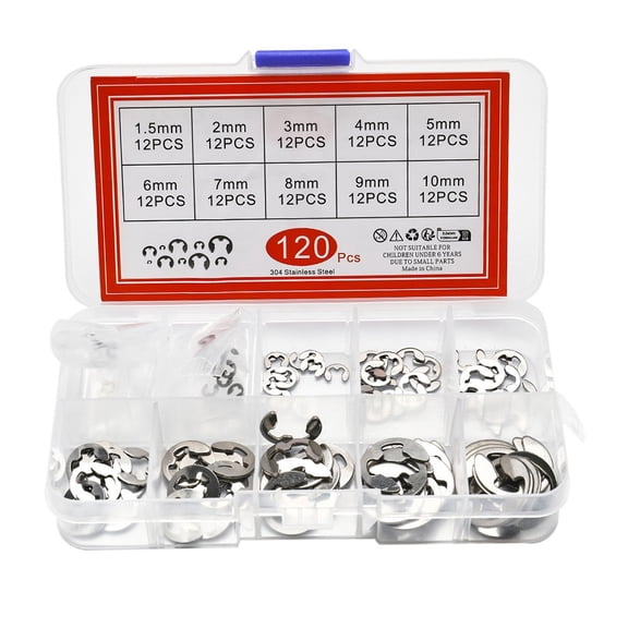 Mosiee 120Pcs Stainless Steel Retaining Circlip Set Snap Ring E-Clip Washer Assortment