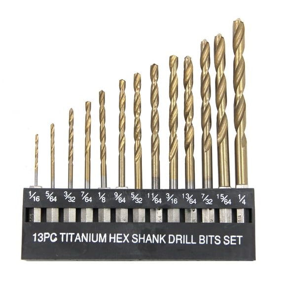 Mosiee 13Pcs Drill Bits for British System 1/4 "Hex Shank Handle Drill Bits Electric Drilling Tool Set Replacement 1/16-1/4In Drill Bit